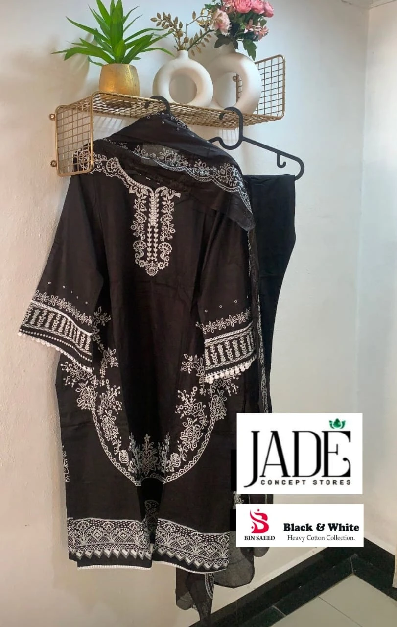Jade Bin Saeed Black N White Heavy Cotton Luxury Collection Pure Cotton Lawn Wholesale Pakistani Readymade Salwar Suit Catalog — Wholesale Salwar Suits, MPA wholesale from Surat - Gallery Image 6